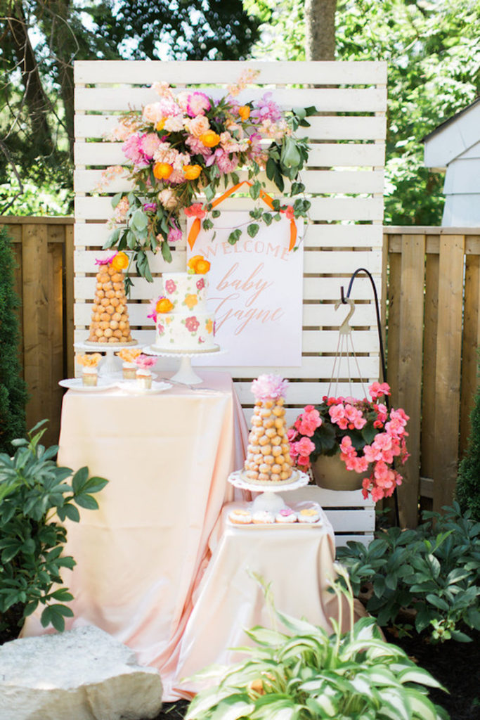 Floral backyard baby shower themes for girls 