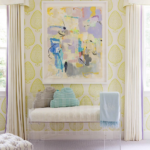 Collins Interiors - A gender nursery room with yellow, blue, and purple